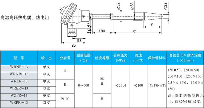 電站測溫熱電偶高溫高壓規(guī)格表