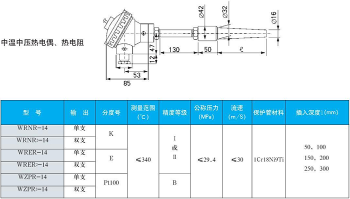 電站測溫熱電偶中溫中壓規(guī)格表